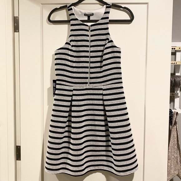 Express A-Line Black and White Stripe Dress -NWT- - Picture 1 of 5